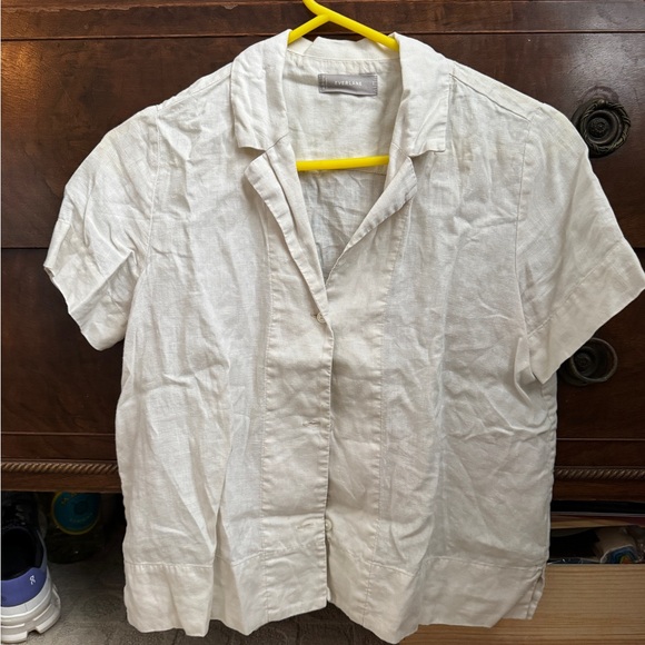 Everlane Tops - Everlane Cream Short Sleeve Button-Front Linen Shirt